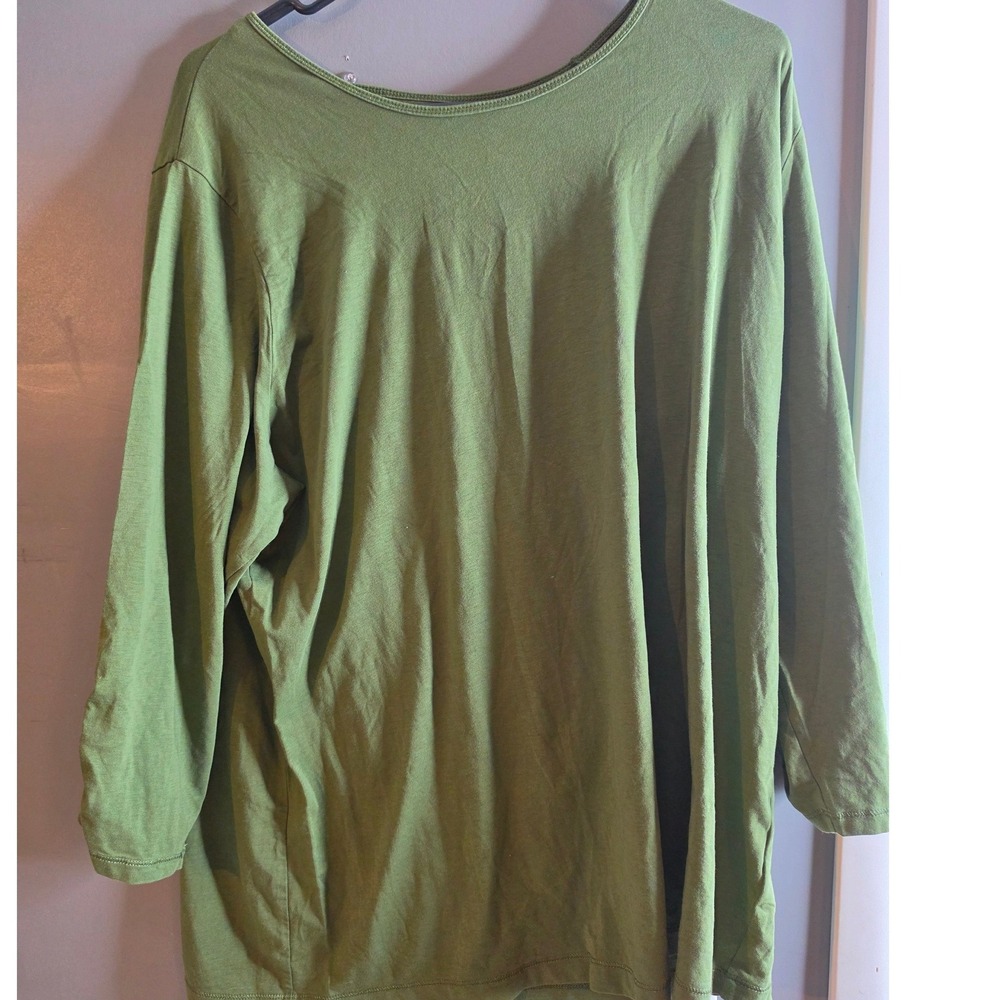Anne Klein Olive Green Ruched Sleeve Scoop Neck Knit Top Plus Size 3X